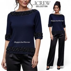 J.Crew Collection RARE chandelier beaded navy cashmere sweater *shop@iamwarrior